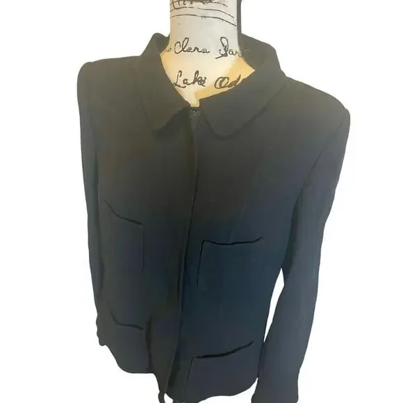 90’s OSCAR DE LA RENTA BLAZER SILK WOOL ZIP UP BLACK SZ 12 TAILORED GOTHCORE